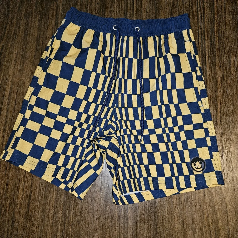 Neff Board Shorts Men's Small Yellow Checkered Swim Trunks Beach Surf